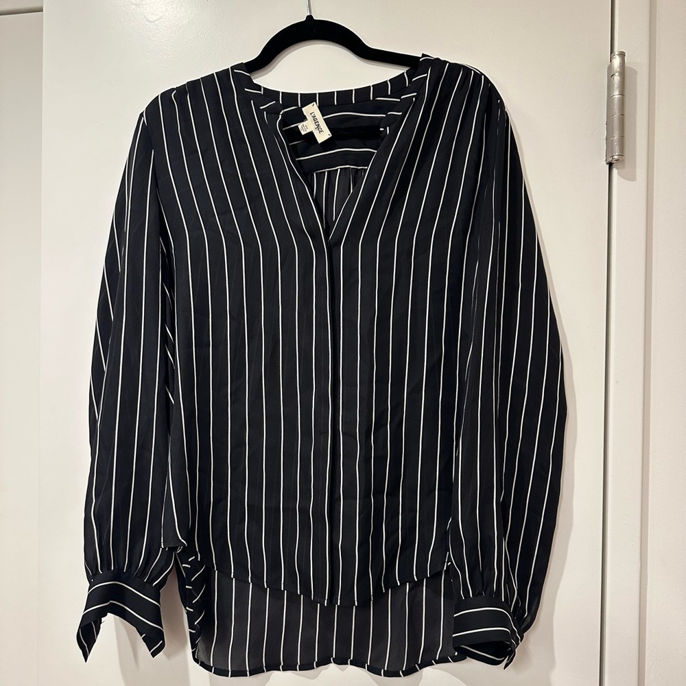 L’AGENCE SILK STRIPED BLOUSE, Black & White‎ size M